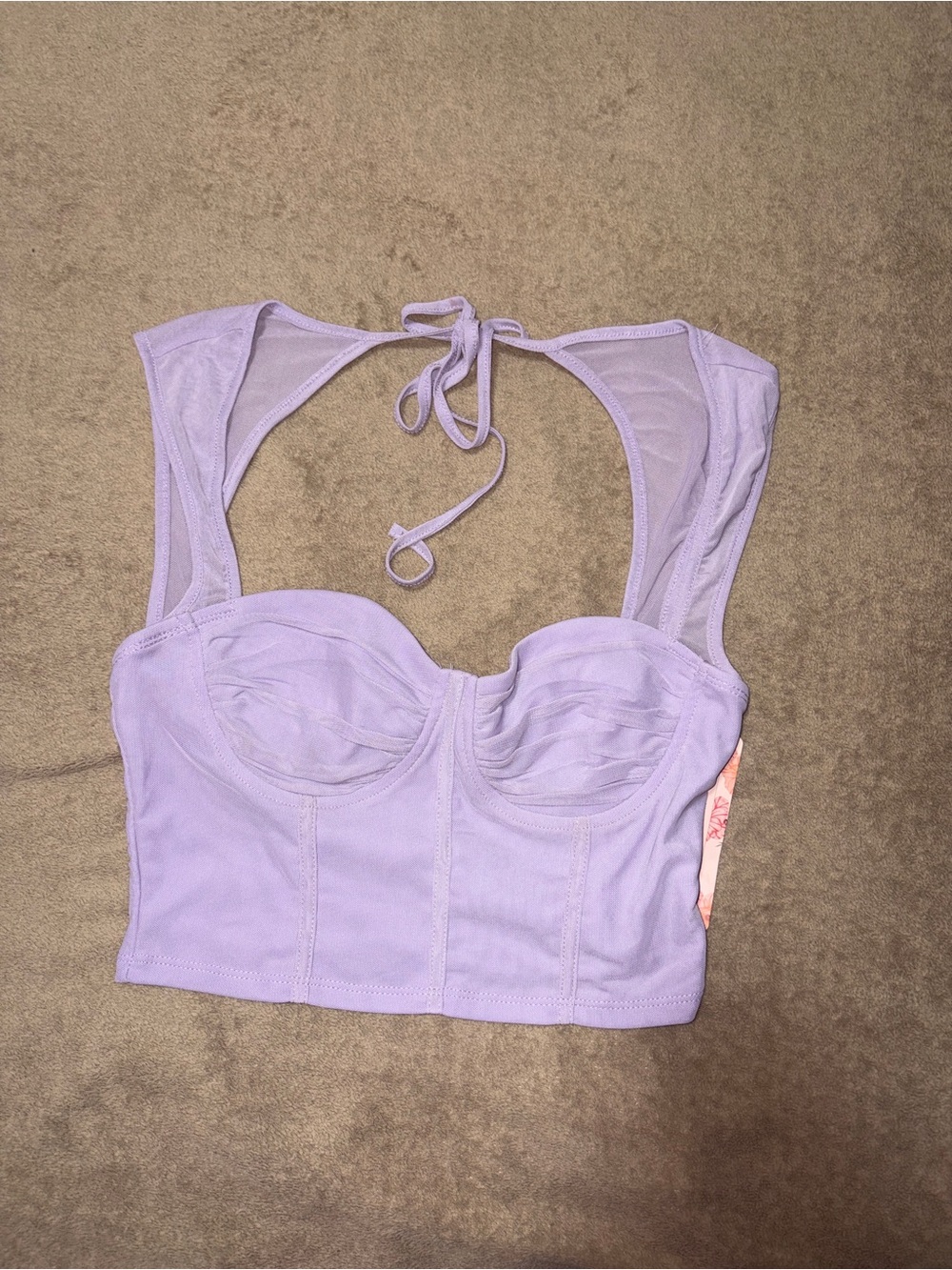 SHEIN Lavender Bustier Halter Mesh Crop Top